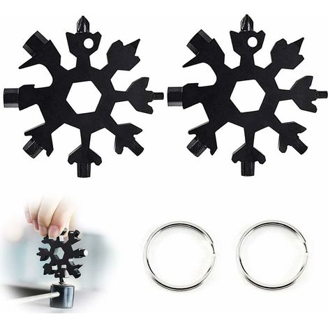 Outil de flocon de neige,2 outils de flocon de neige,Outil multifonction portable en acier inoxydable,Clé à flocon de neige en acier inoxydable,18 en 1-Porte-clé,Outil multifonction pour l'extérieur (1/5)