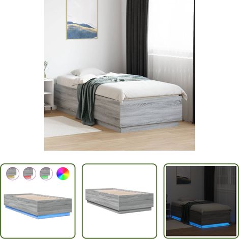 LED-Leuchten - Bettgestell mit LED Grau Sonoma 100x200 cm Holzwerkstoff (1/5)