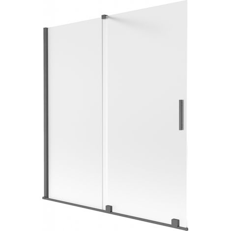 Mexen Velar Badewannenabtrennung 2-flügelig, verschiebbar 150 x 150 cm, matt, gebürstet gun gray - 896-150-000-31-66 (1/2)