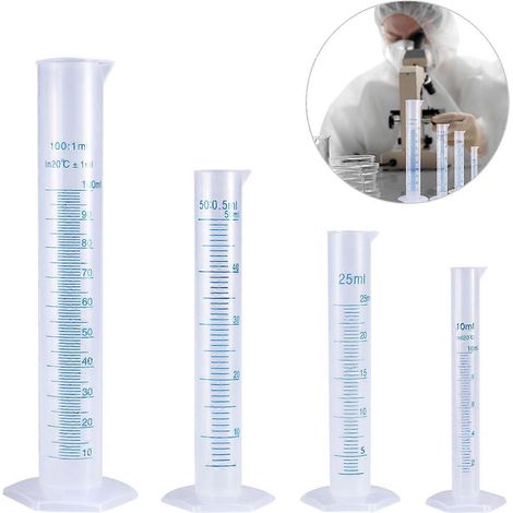 UEETEK Lot de 4 éprouvettes graduées transparentes en plastique : 10 ml / 25 ml / 50 ml / 100 ml-24.50X6.00X6.00CM (1/3)