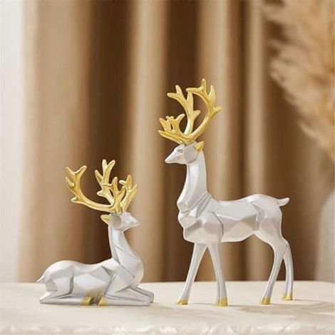 Cadeau décoratif 2 pièces Sculpture de cerf Ornements géométriques 3D de cerf-- (1/3)