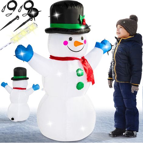 Monzana – Bonhomme de neige gonflable décoratif LED 120cm – Auto-gonflable avec pompe électrique – Matériau hydrofuge et résistant aux UV – Décoration Noël