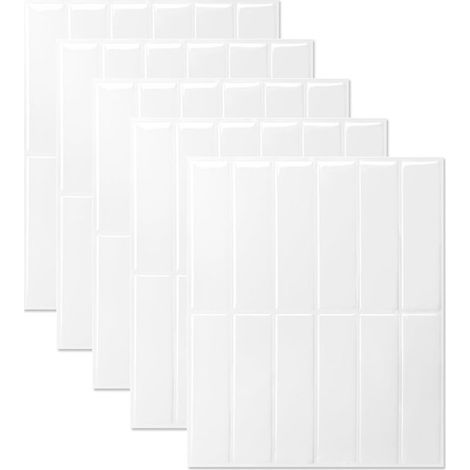 Carrelage mural autocollant, stickers carrelage rectangulaires pour cuisines, salles de bains et buanderies, stickers carrelage amovibles 29x23cm (blanc, 5 pièces) (1/5)