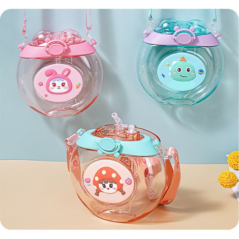 Donutförmige Sprühwasserflasche, Kinder-Trinkbecher mit Strohhalm und Cartoon-Motiv, niedliche und kreative Plastikwasserflasche für Schüler, grün. (1/5)
