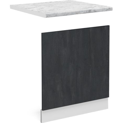 Küchenmöbel R-Line, Schwarz Beton, 60 cm AP Marmor, Vicco
