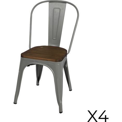 Set di 4 sedie in metallo grigio chiaro stile industriale. Collezione FACTORY. (1/2)