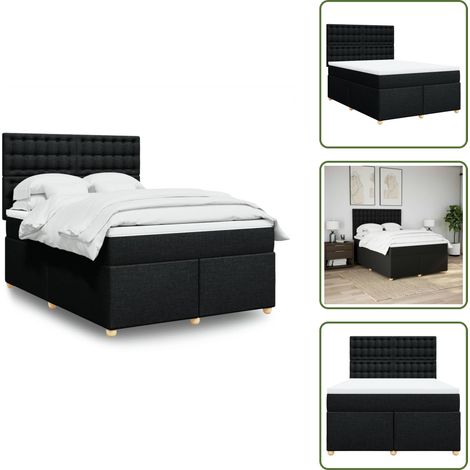 vidaXL Sommier à lattes de lit avec matelas Noir 140x200 cm Tissu (1/5)