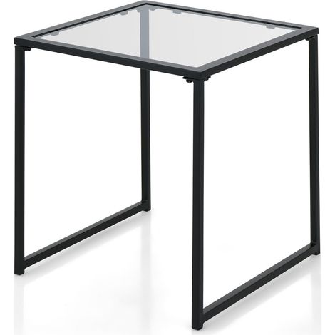 Table d'appoint carrée 43 x 43 x 45 cm robuste et durable pour salon jardin porche en verre trempé noir