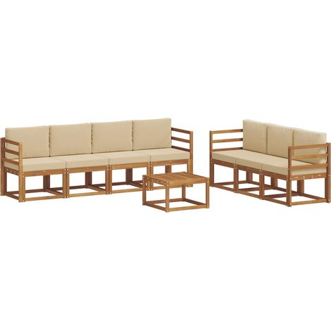 Conjunto de sofás de exterior con cojín 8 pcs Natural y Beige vidaXL