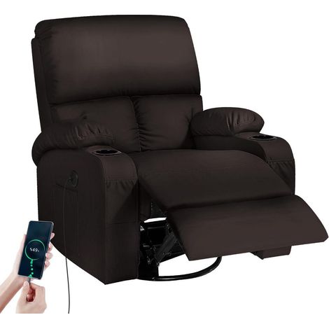 Drehsessel mit Relaxfunktion, Massage & Wärme, USB-C, Kunstleder, Braun (1/5)