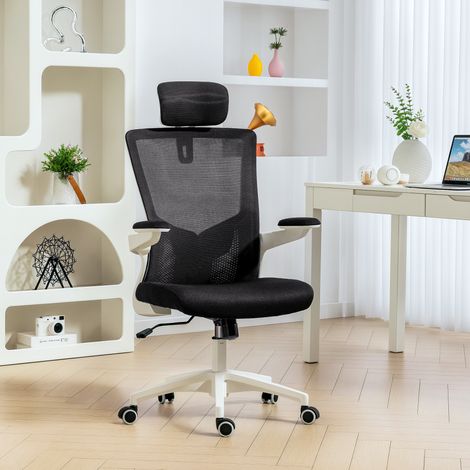 Sedia da ufficio ergonomica, sedia da scrivania, braccioli regolabili, supporto lombare, poggiatesta, 60x63x120 cm, nera