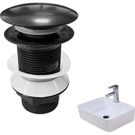Bonde de Lavabo sans Trop Plein, Bonde de Vidange Lavabo - Bonde de Vidange Pop Up en Noir, Unité de Drainage Écologique et Durable, Installation Facile et Rapide, pour Éviers de Cuisine et Salle (1/5)