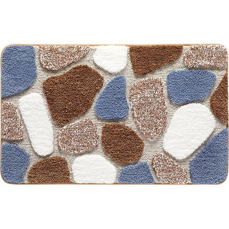 Tapis de bain à motif galets, doux et antidérapant, tapis en microfibre à poils longs super absorbant, lavable en machine et à séchage rapide, convient aux salles de bains (60×90 cm) (1/5)