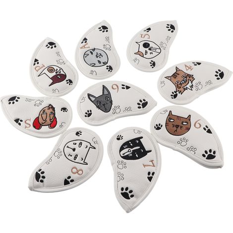 9 pièces housses de club de golf imperméables en cuir PU avec broderie, accessoires pour putter et fers (1/5)