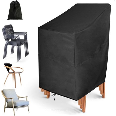 Gartenstuhl-Abdeckung, 210D Oxford, Schutzhülle für Stapelstühle, wasserdichte Outdoor-Stuhlabdeckung mit verstellbarem Kordelzug, Gartensessel-Abdeckung (64 x 64 x 80/120 cm) (1/5)