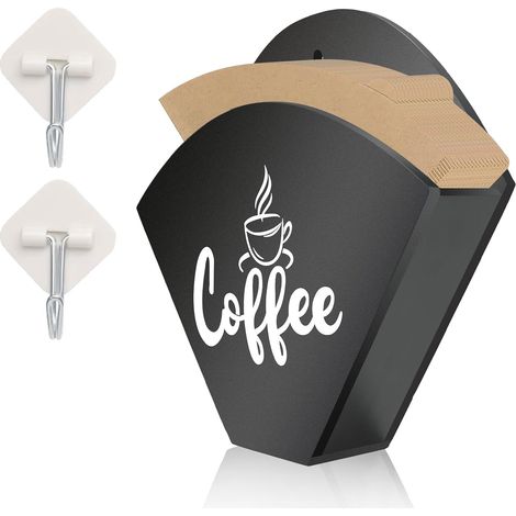 Porte-filtre à café, support de rangement avec 2 crochets, en bois, papier à café, porte-sacs filtrants pour cafés, bars, cuisines (1/5)