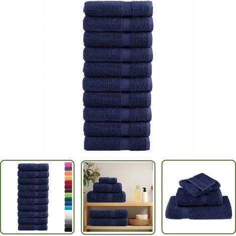 The Living Store Premium-Handtücher SOLUND 10 Stk. Marineblau 50x100 cm 600 g/m² - Baumwolle - Handtücher - Badezimmertextilien - Wascheimer - Marineblau (1/5)