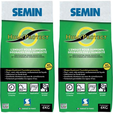 Enduit Spécial Maçonnerie Humides Semin - Humi'Protect - Intérieur/Extérieur - Poudre - Sac de 6 kg (lot de 2) (1/3)