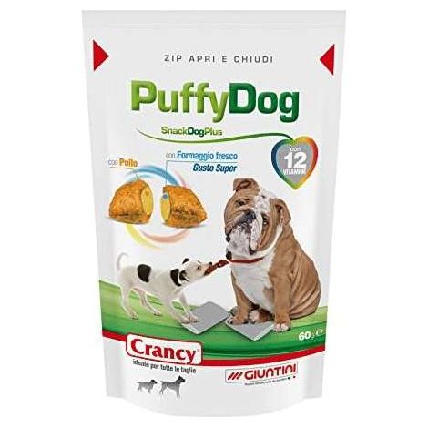 Crancy PuffyDog Snack per Cani Pollo e Formaggio Confezione 60g con 12 Vitamine
