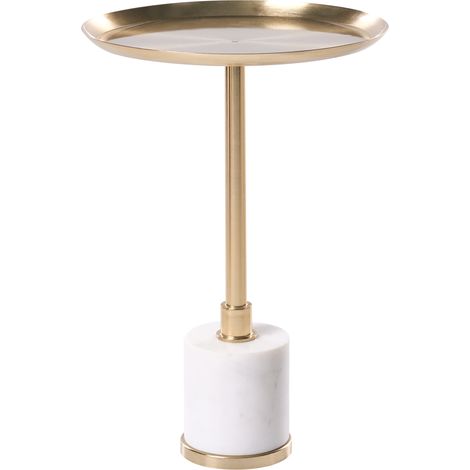 Mesa auxiliar redonda de estilo moderno con tablero de metal y base de mármol dorado/blanco ø 36 cm Camelo