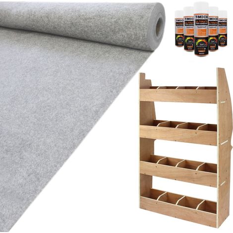 Forro de Furgoneta Gris Plata de 11 m2 + Estantería para Furgoneta + 5 latas de pegamento GRATIS  Ideal para organizar herramientas  Revestimiento de Interior de Automóviles (1/5)