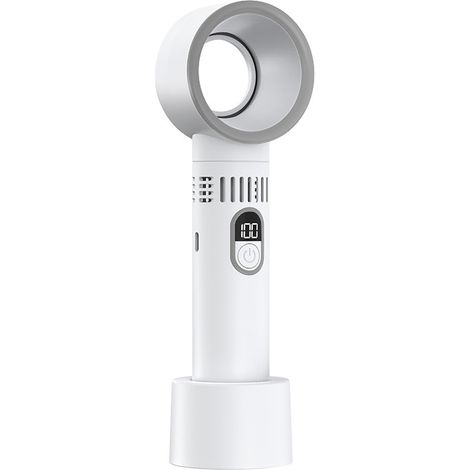 Mini ventilador portátil sin aspas, USB tipo C, pantalla digital, diseñado para iluminación complementaria en la oficina, el dormitorio o exteriores, color blanco. (1/5)