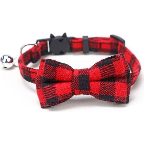 Collier pour chat à carreaux avec boucle de sécurité et nœud papillon et cloche amovibles (1/4)