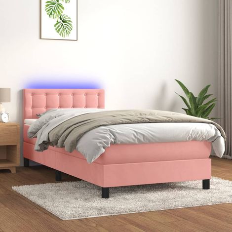 Sommier tapissier avec matelas et LED, Lit Adulte, Lit simple Rose 100x200 cm Velours BVM28866 (1/5)