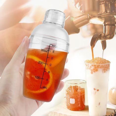 Auslaufsicherer, transparenter Cocktailshaker aus Polycarbonat mit Graduierungsmarkierungen (300 ml) (1/5)