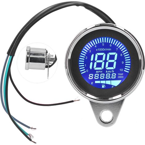 Compteur de vitesse pour moto, 0-160 km/h, affichage numérique LCD LED, 12 V CC, style chromé rétro. (1/5)