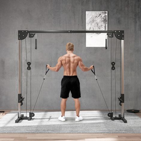 Macchina per allenamento con pesi crossover a doppia puleggia, pesi liberi con 2 manubri da 50 kg, dimensioni 245L x 85W x 207H cm