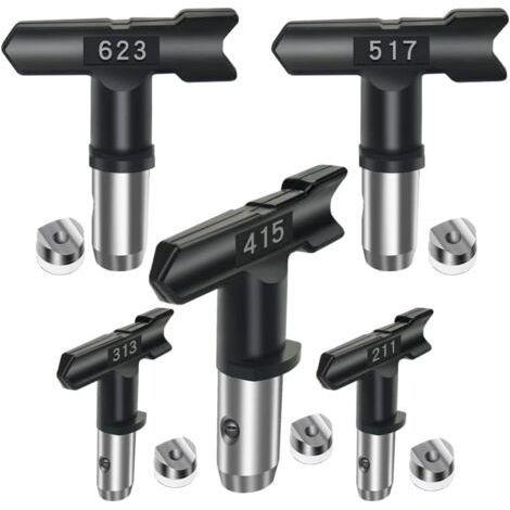Accessoires pour pulvérisateurs airless, tête de pulvérisation réversible, 5 buses airless pour pistolets à peinture airless et pulvérisateurs airless 211, 313, 415, 517, 623 noir