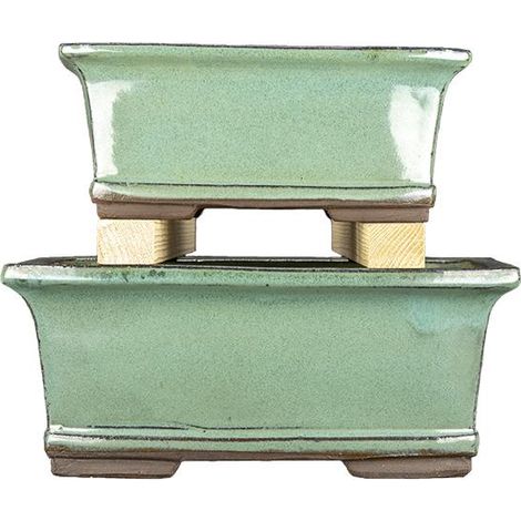 Vasi per bonsai rettangolari in gres smaltati verde (Set da n.2 pezzi) - 2846 (1/2)