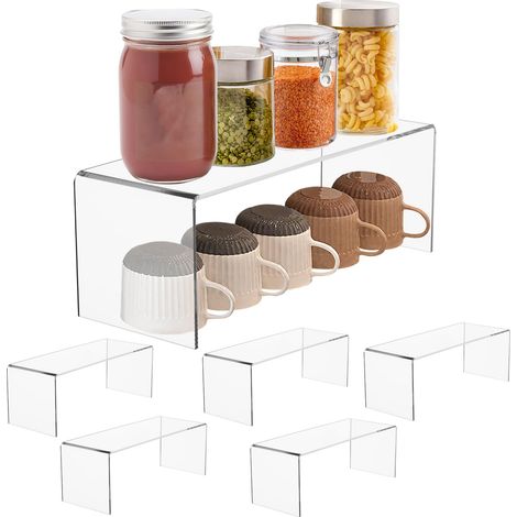 Lot de 6 étagères de rangement pour armoire de cuisine, étagère surélevée acrylique transparente, étagère à épices de 4 mm d'épaisseur pour vaisselle, canettes de soda et tasses 32 x 11,5 x 12 (1/5)
