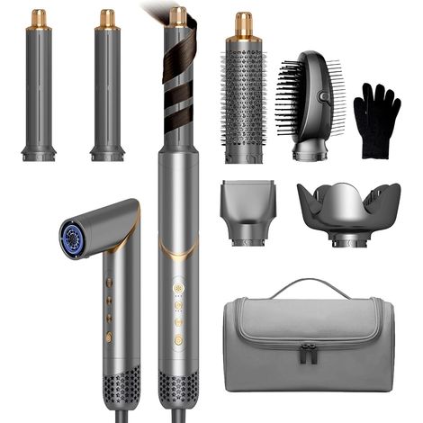 Air Brush 6 en 1 Hair Styler 110000 RPM Air Styler Sac de Rangement Seche Cheveux, Boucleur Automatique, Diffuseur, Brosse Soufflante Brushing avec Sac de Rangement pour Voyage (1/5)
