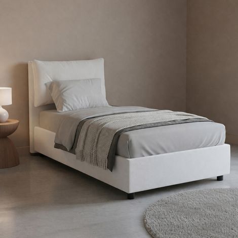 Dmora - Einzelbett Dbalb, Containerbett mit Kunstlederbezug, 100% Made in Italy, Frontöffnung, inklusive Matratze 80x190 cm, Weiß (1/5)