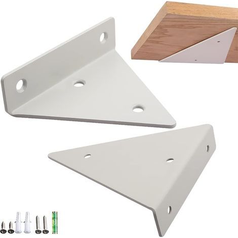 A set of two metal wall shelf brackets with screws, triangular (white).High quality enhances quality of life. (1/5)