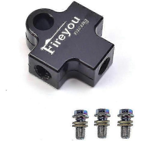 Raccord en T pour flexible de frein hydraulique, compatible avec les systèmes de freinage de motos, quads et mini-motos (noir). (1/5)