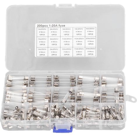 200 pièces fusibles en verre 5x20mm 6x30mm 250V assortiment auto pour voiture camping-car bateau camion (1/5)