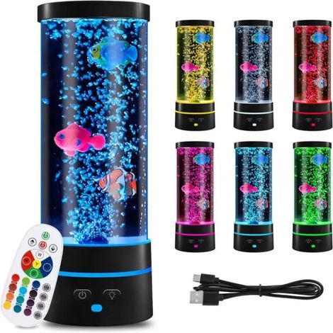 Lampe à bulles LED 29 cm avec 16 couleurs – Poisson flottant – Effet aquatique relaxant – Télécommande 10m pour ambiance unique (1/4)