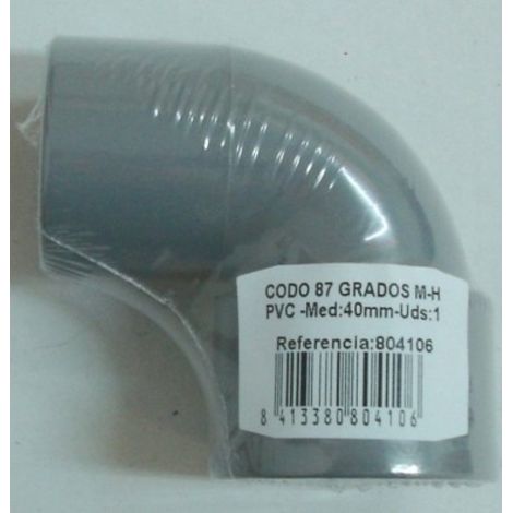 Codo evac m-h 87§ 40mm pvc s&m