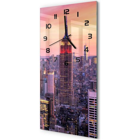 Horloge Murale Verticale Accessoire Déco Verre Trempé pour Intérieur Ouest de New York 30x60 cm (1/5)