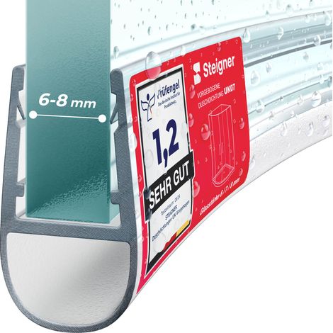 STEIGNER Joint de douche pour paroi en verre, 160cm, vitre 6/7/8mm, joint d'étanchéité PVC courbé pour les cabines de douche arrondies, UK07