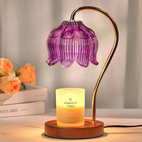 Chauffe-bougie électrique avec minuterie et 2 ampoules - Hauteur réglable - Pour anniversaire, Saint-Valentin, femme - Violet (1/5)
