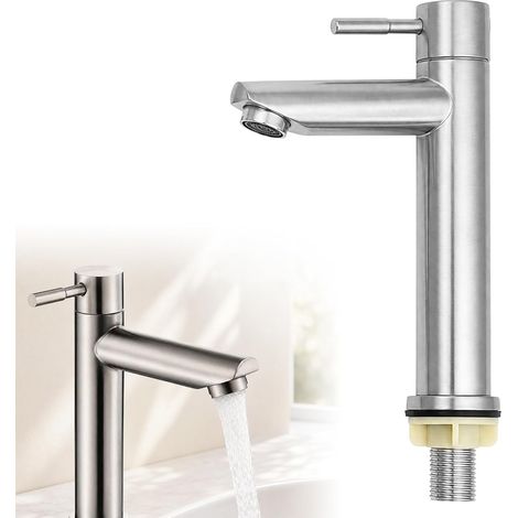 Robinet Eau Froide Lave-Mains Inox Brossé Monotrou pour WC Lavabo (1/5)