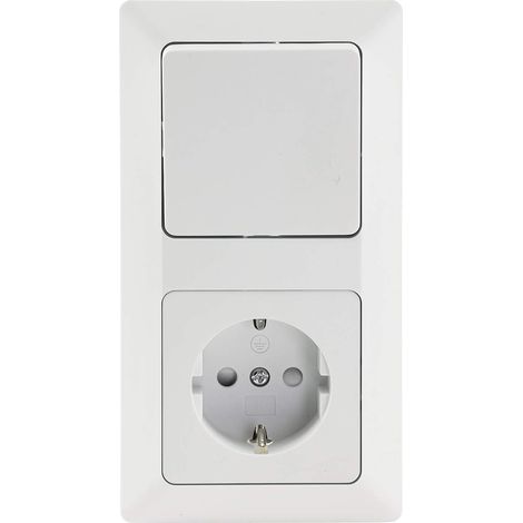 Prise MILOS 2 voies avec interrupteur encastrable à bascule & prise de courant 230V UP avec protection de contact renforcée, cadre de serrage blanc mat (1/5)