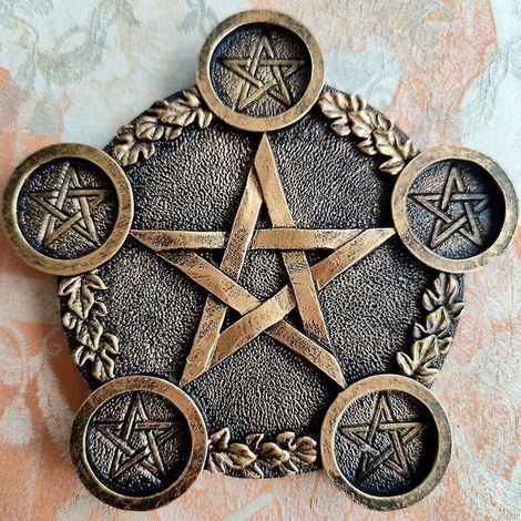 Portacandele da tavolo in resina astrologica con pentagramma, ottone - Crezuo