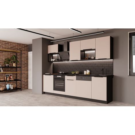 Küche ARONA BASIC LOFT 280 cm Küchenzeile Küchenblock Einbauküche Kaschmir beige matt + Schwarz matt (1/5)