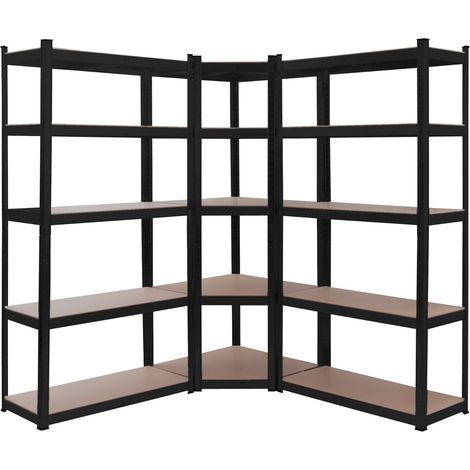 AREBOS Set of 3 Heavy Duty Shelving Corner Shelving Storage Shelving Boltless Shelving Cellar Shelving Black (1/5)