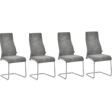 Set de 4 Sillas de Comedor Tejido de Microfibra con Asiento Acolchado y Patas de Metal Sillas Cantilever Modernas 45x61x98 cm (1/5)